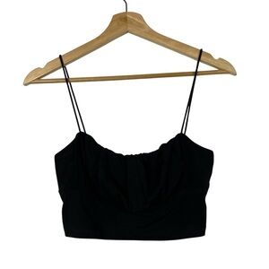 Boutique‎ Black Round Neck Ruched Crop Tank Top S